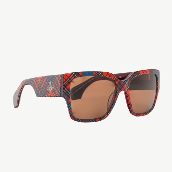 Vivienne Westwood Sun RX 01 Red-Tartan Square Sunglasses - Picture 1 of 10
